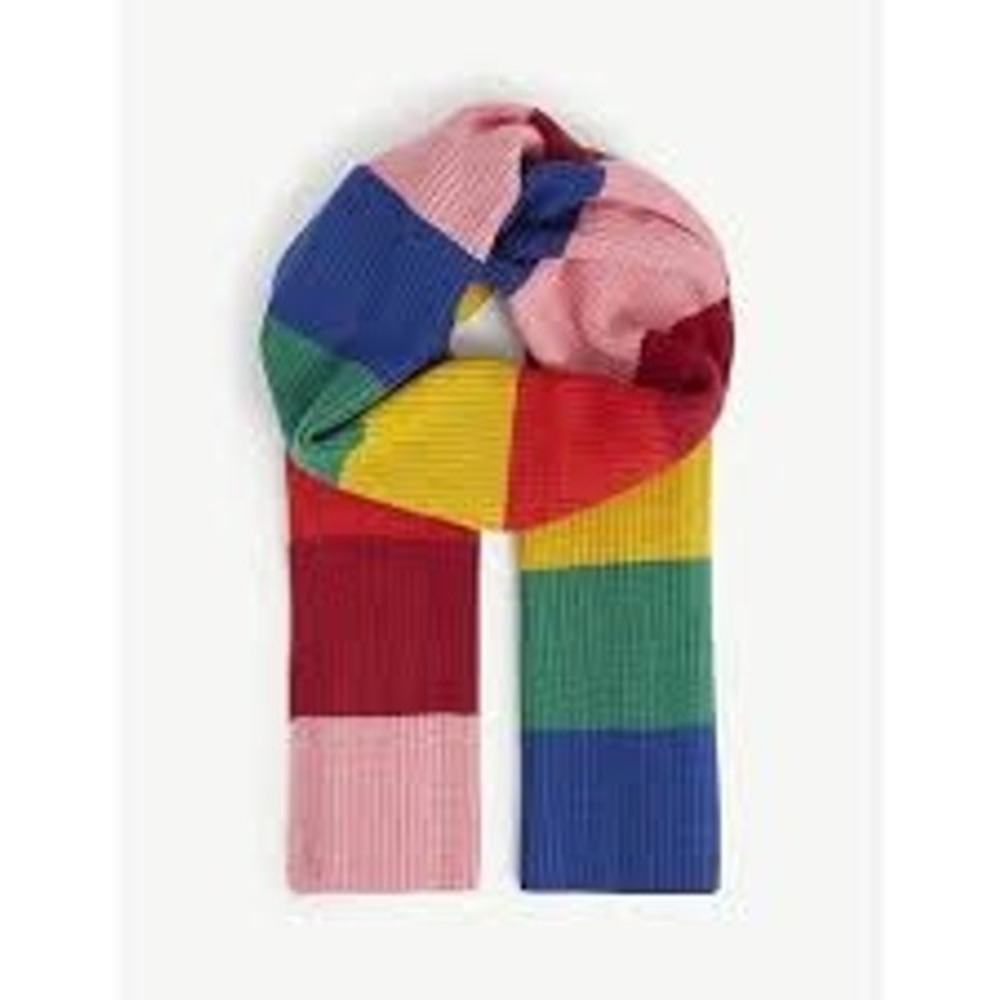 Kurt Geiger Rainbow Color Block Ribbed Knit Scarf Cotton Wool Blend